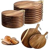 Voittozege Acacia Wood Cutting Board with Handle 16 Pcs Round Serving Board | Fruit Vegetables Pizza Cheese Circle Board, 9.8*13.8*0.6 Inch/ 11.8*15.7*0.6 Inch 2 Sizes, Kitchen Meat Bread Charcuterie Use