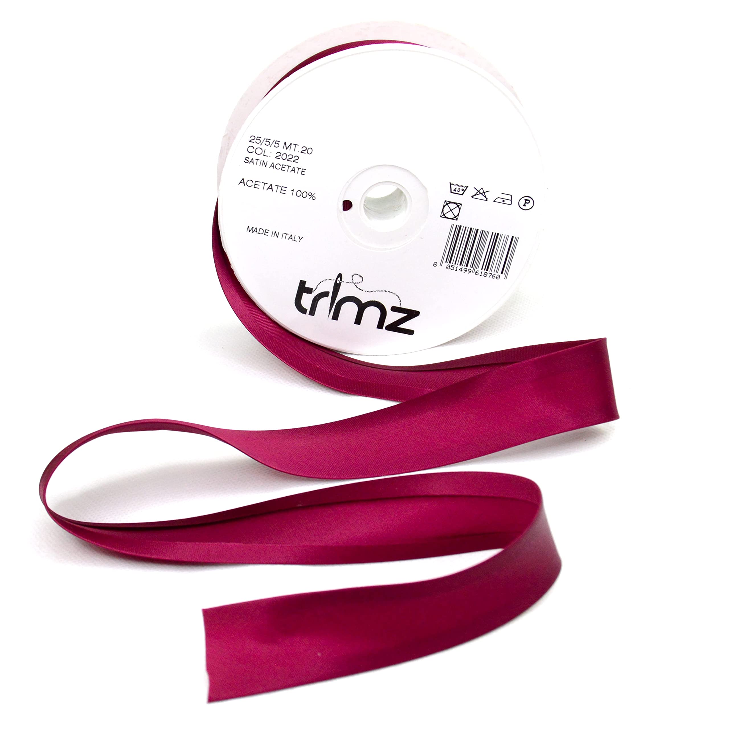 Inastri Trimz Acetate Satin Bias Binding Tape, 25mm Width, Burgundy (Color 2022) – Silky Double-Fold Edging for Dressmaking, Bridal & Crafts