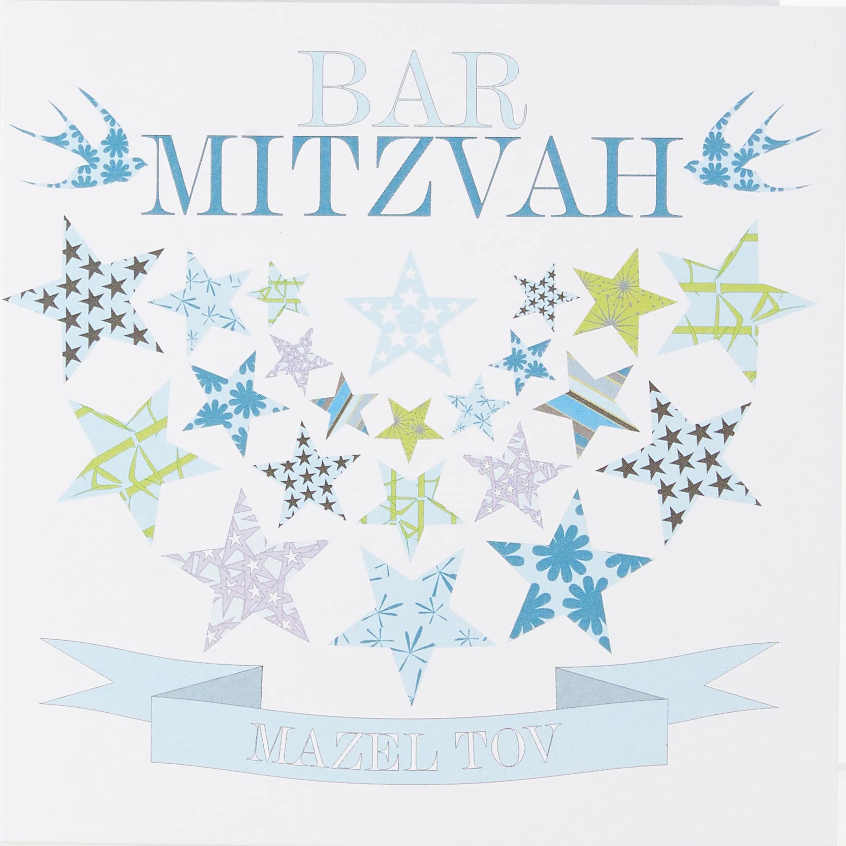 Claire Giles Greeting Cards, Bar Mitzvah Card, Big Blue Star Design, Mazel Tov Good Luck and Congratulations