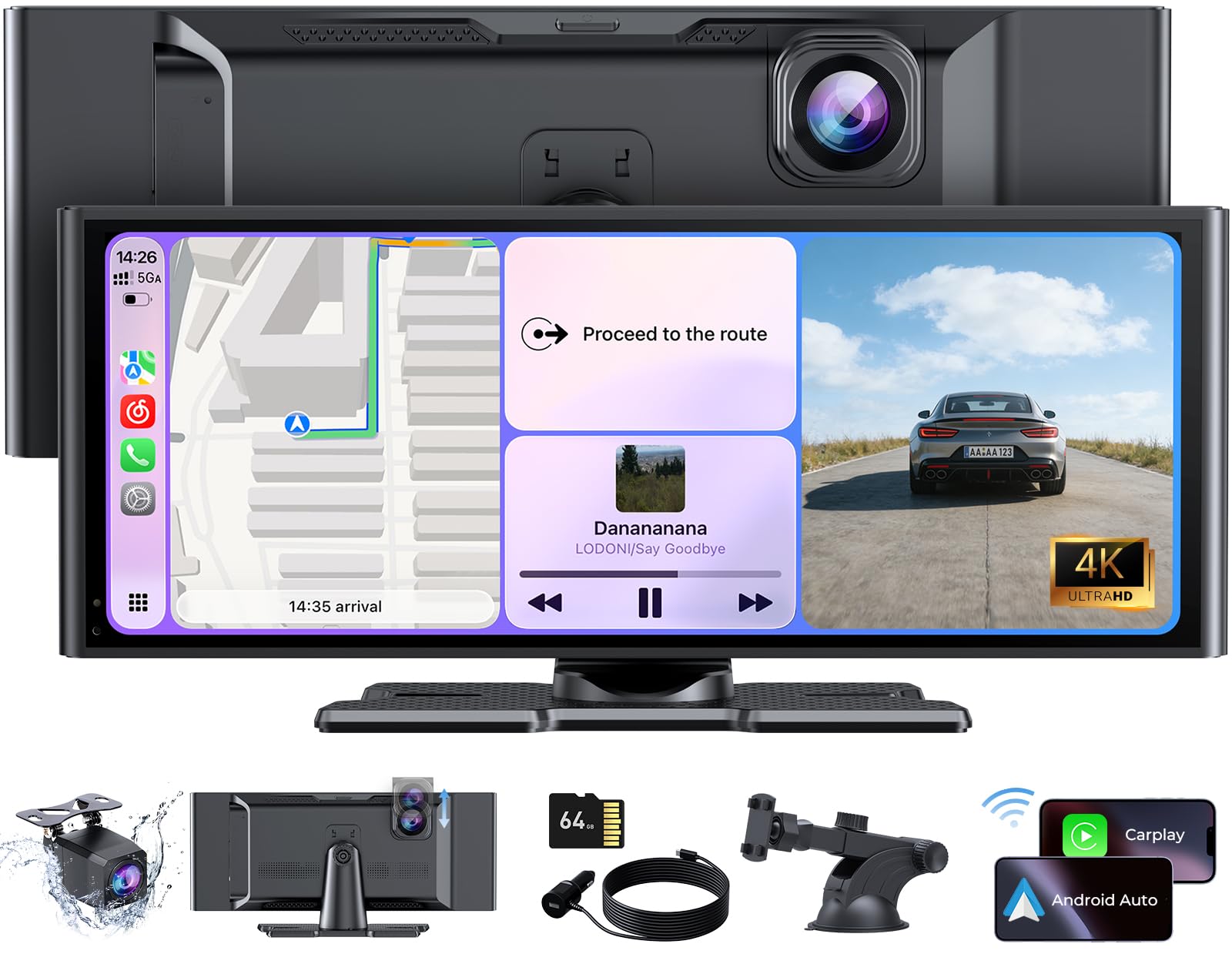 Photo 1 of ***PARTIAL SET - PRICE ADJUSTED***
Wonsidary 10.26" HD Wireless CarPlay Screen for Carplay & Android Auto Touch Screen,4K Dash Cam,1080P Backup Camera,Mirror Link,Voice Control,GPS,Bluetooth,64G TF,for All Vehicles