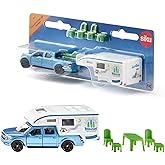 Siku - Ford F150 Pick-Up with Camper - Blue - Sturdy Vacation Vehicle - Metal and Plastic PVC Free - Stable and Durable - Sma