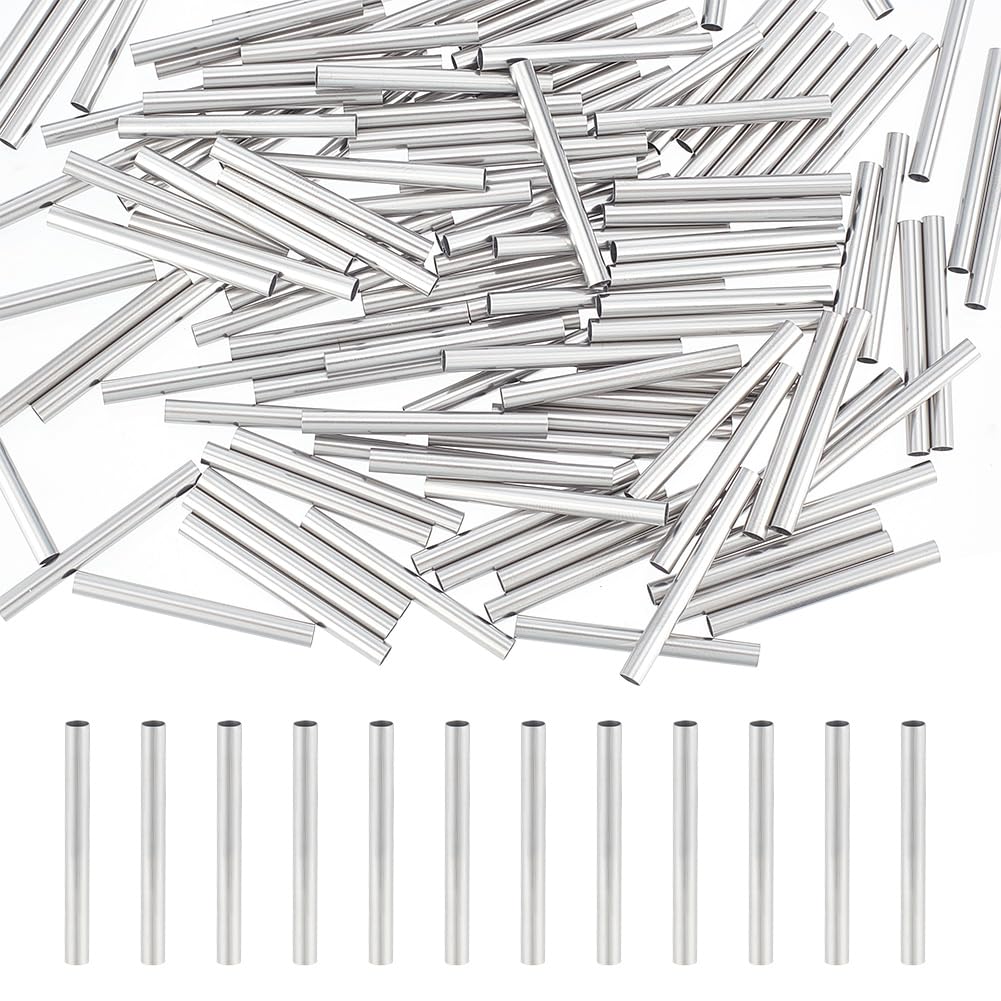 UNICRAFTALE 200pcs 30mm Long Stainless Steel Tube Beads Straight Tube Charms Metal Smooth Finding Beads for Jewelry Crafts Making Findings, 2.7mm Hole Stainless Steel Color
