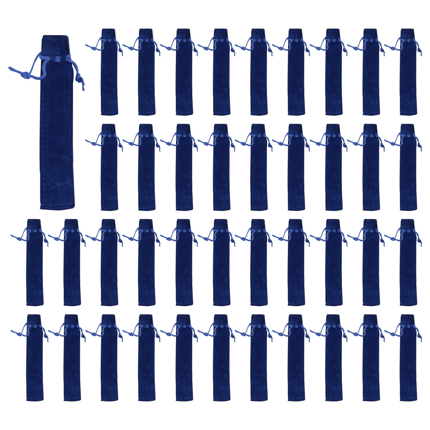 Giyofom 50 Pcs Blue Velvet Pen Pouch Sleeve Holder Single Pen Bag Case Pencil Bag