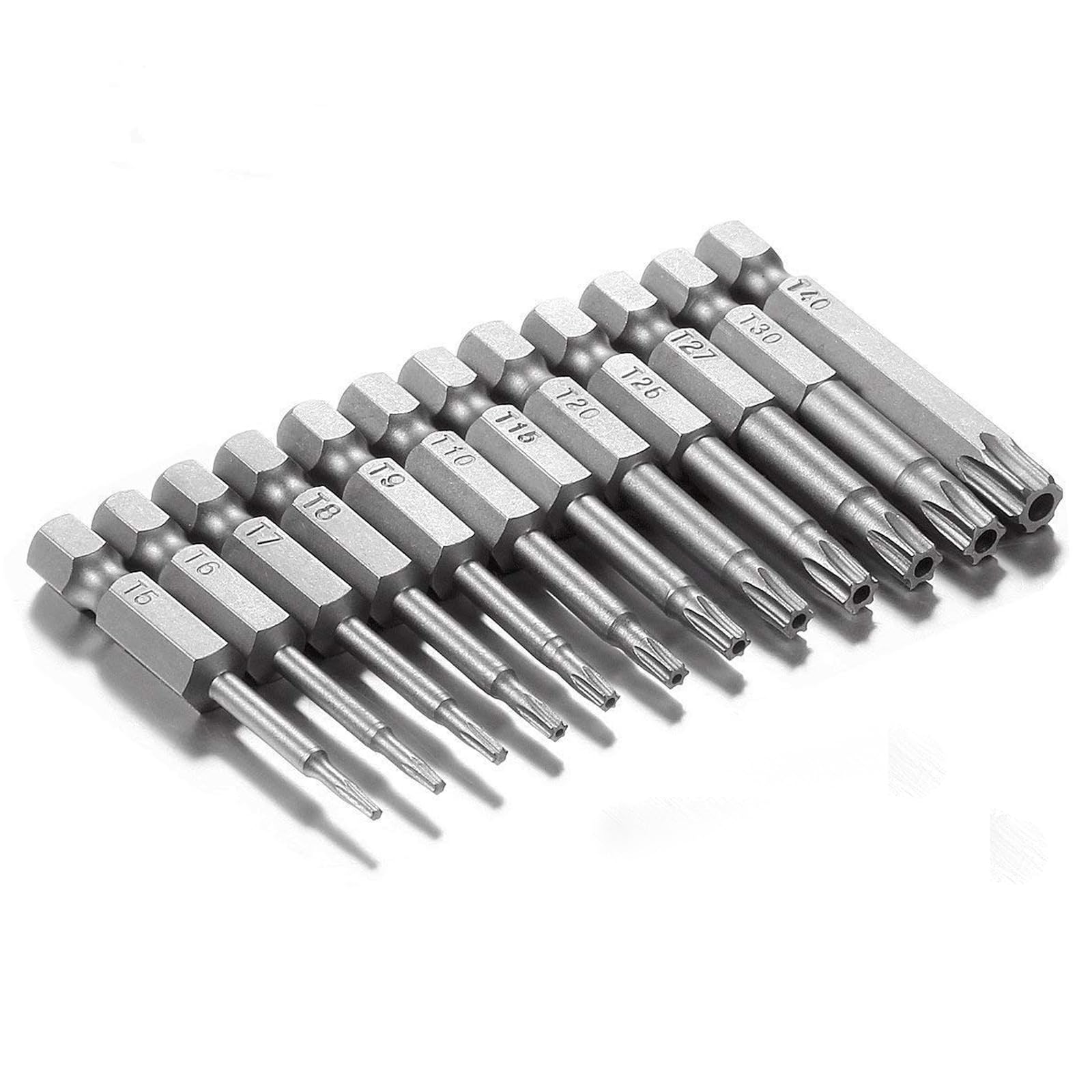 Gunpla 12 Pieces 50mm S2 Security Torx Screwdriver Bit Set Electricians Hex Shank Head Drill Screwdriver Air Bit Tools with Hole 1/4" Shank T5 T6 T7 T8 T9 T10 T15 T20 T25 T27 T30 T40