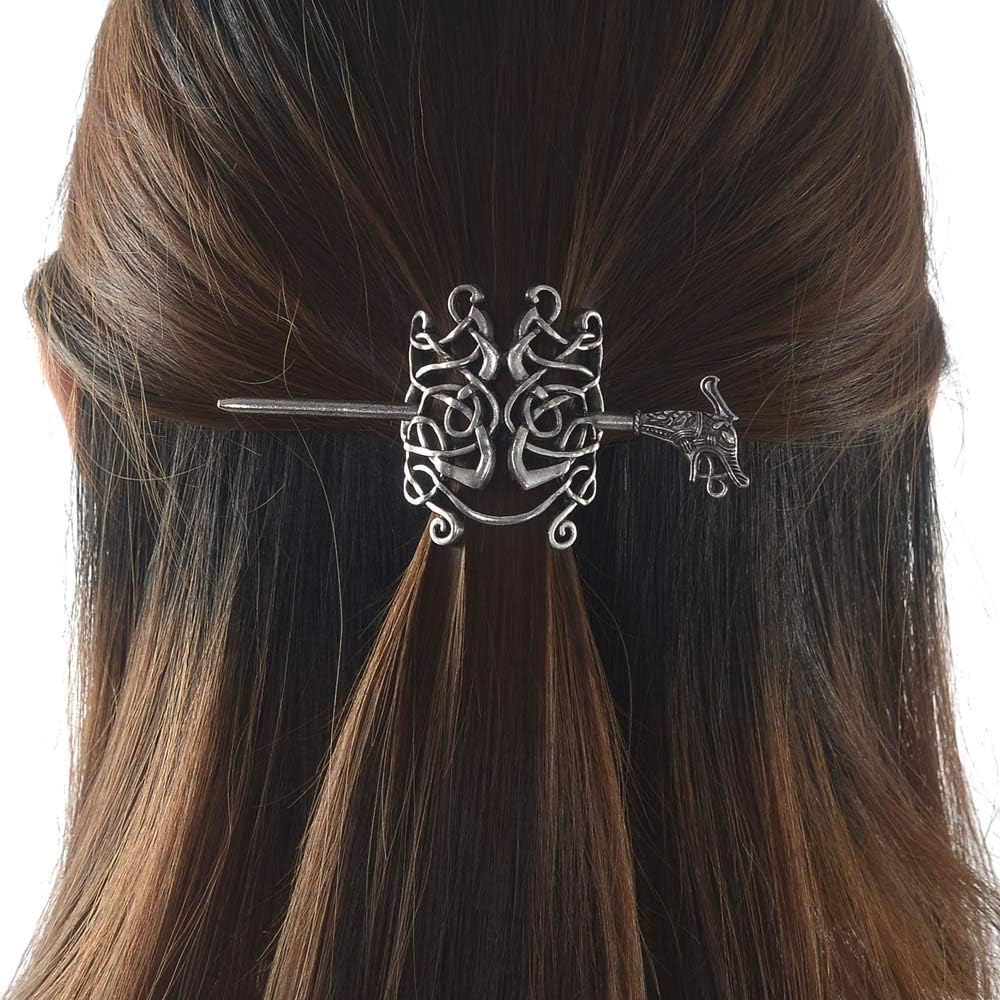 Large Celtic Knots Dragon Hairpins –Norse Viking Crown Hair Jewelry for Long Hair Braids Barrettes Vintage Viking Runes Women Girl Hairpin Hair Clips Stick Irish Slide Accessories
