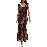 Women's Sleeveless V Neck Wedding Guest Dress 2026 Bodycon Floral Mesh Ruched Cocktail Mermaid Maxi Dresses Elegant Party