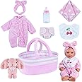 BABESIDE 8 Pcs Baby Doll Clothes with Bassinet for 8-10-12 inch Baby Doll,Baby Doll Clothes Outfit Accessories fit Newborn Baby Doll Girl