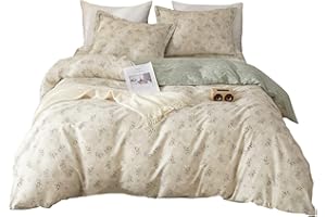 EAVD Boho Floral Duvet Cover Queen Soft 100% Cotton Garden Green Floral Bedding Set for Girls Women with 2 Pilowcases Reversible Floral Botanical Duvet Cover with Zipper Closure