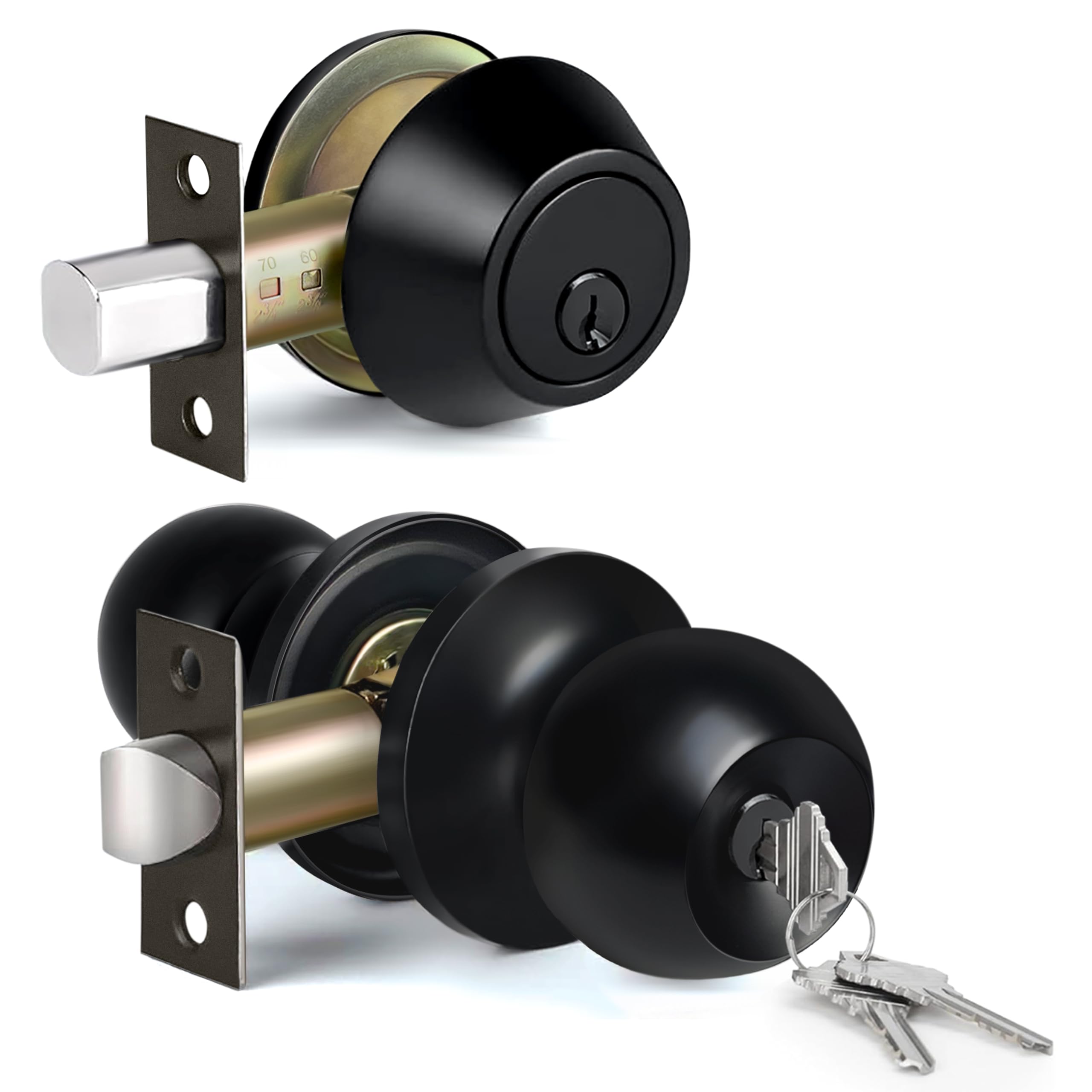 Photo 1 of BESTTEN Keyed Alike Exterior Door Knob with Key Lock and Deadbolt, All Keyed Same, Matte Black Entry Door Knobs with Lock and Keys for Entrance and Front Door