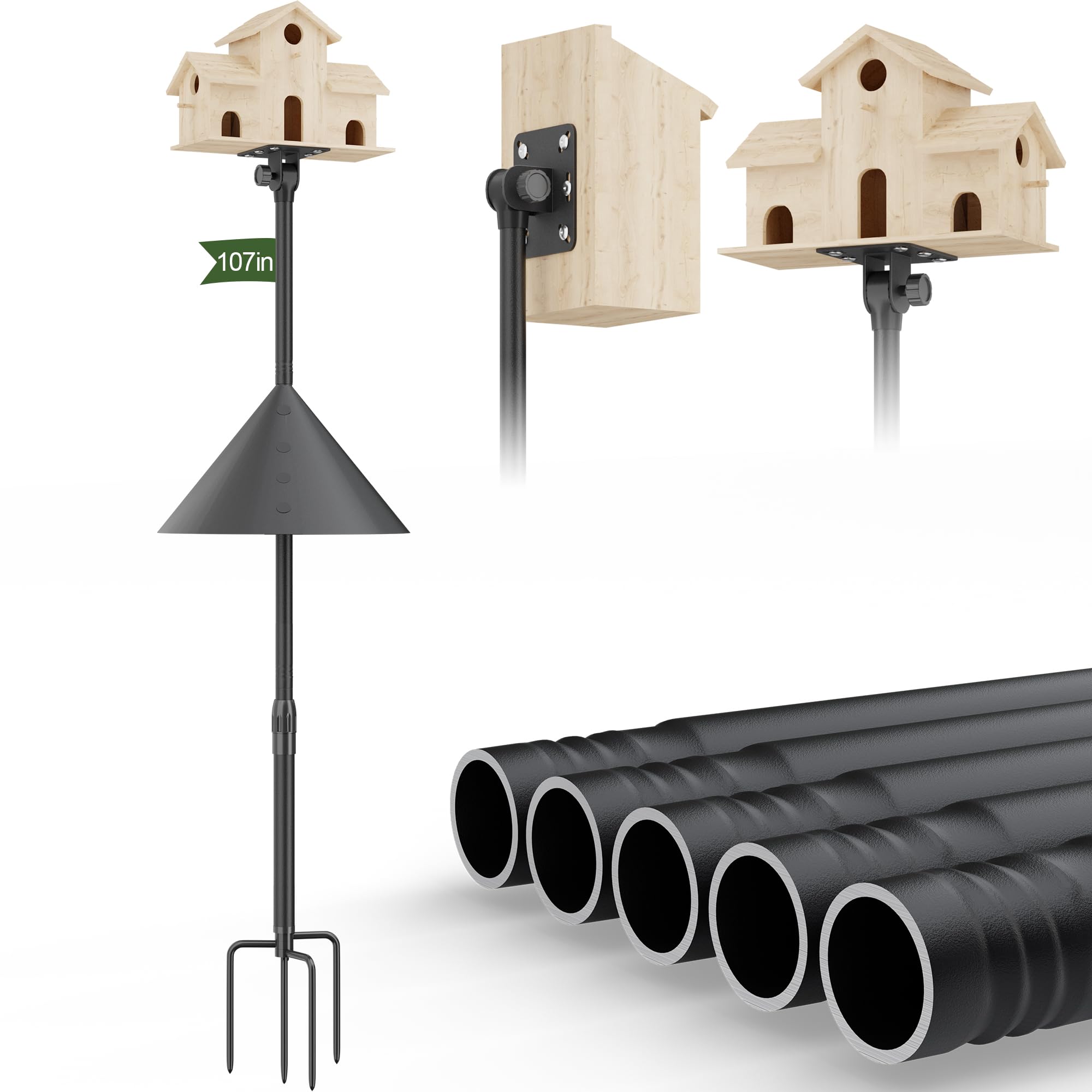 bird feeder pole squirrel proof – 107" heavy duty outdoor bird feeder stand, 1-inch diameter rustpro