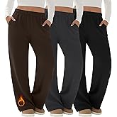 Velvelhall 3 Pack Women's Fleece Plus Size Wide Leg Sweatpants Lined Baggy Pants Drawstring Casual Joggers with Pockets
