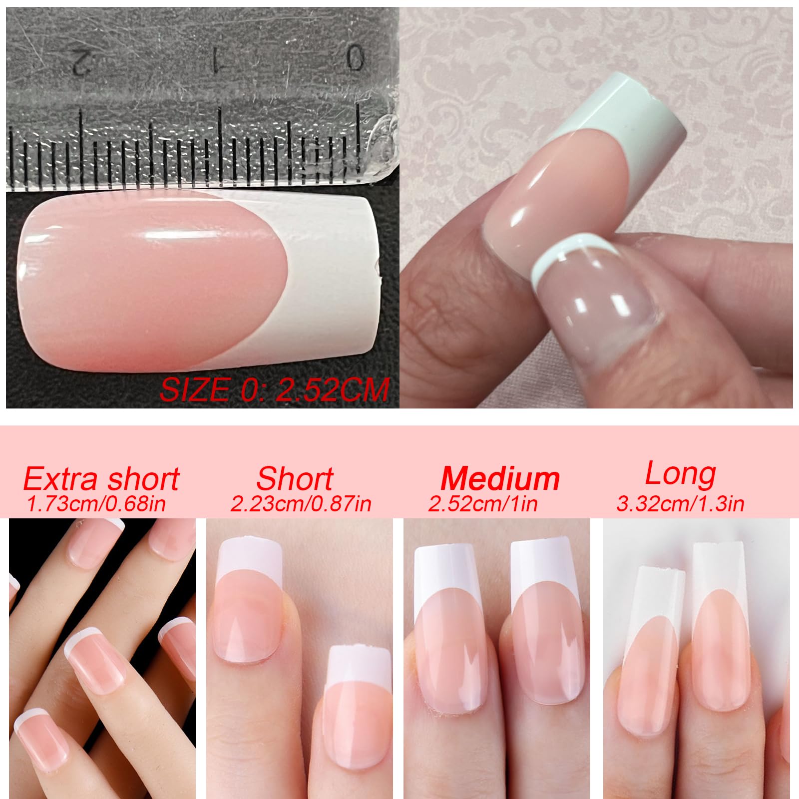 AddFavor 120pcs White French Tip Press on Nails Medium Square Fake Nails Nude False Nails Square French Press ons Square Nail Acrylic Artificial Nail with Adhesive Tab for Women Girls - Image 6