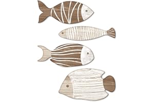Putuo Decor 4 Pcs Wooden Fish Wall Decor Beach Nautical Coastal Theme Fish Wall Sculpture Lake House Ocean Decor Vintage Ornaments for Home Bathroom Bedroom