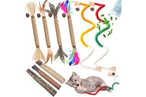 NSWXZDS Cat Toys for Indoor Cat 12pcs Kitten Toys Self Play Cat Dental Rope Interactive Catnip Toy Refillable Matatabi Cat Chew Treats for Cleaning Teeth Lickable Kitty Silvervine Feather Sticks