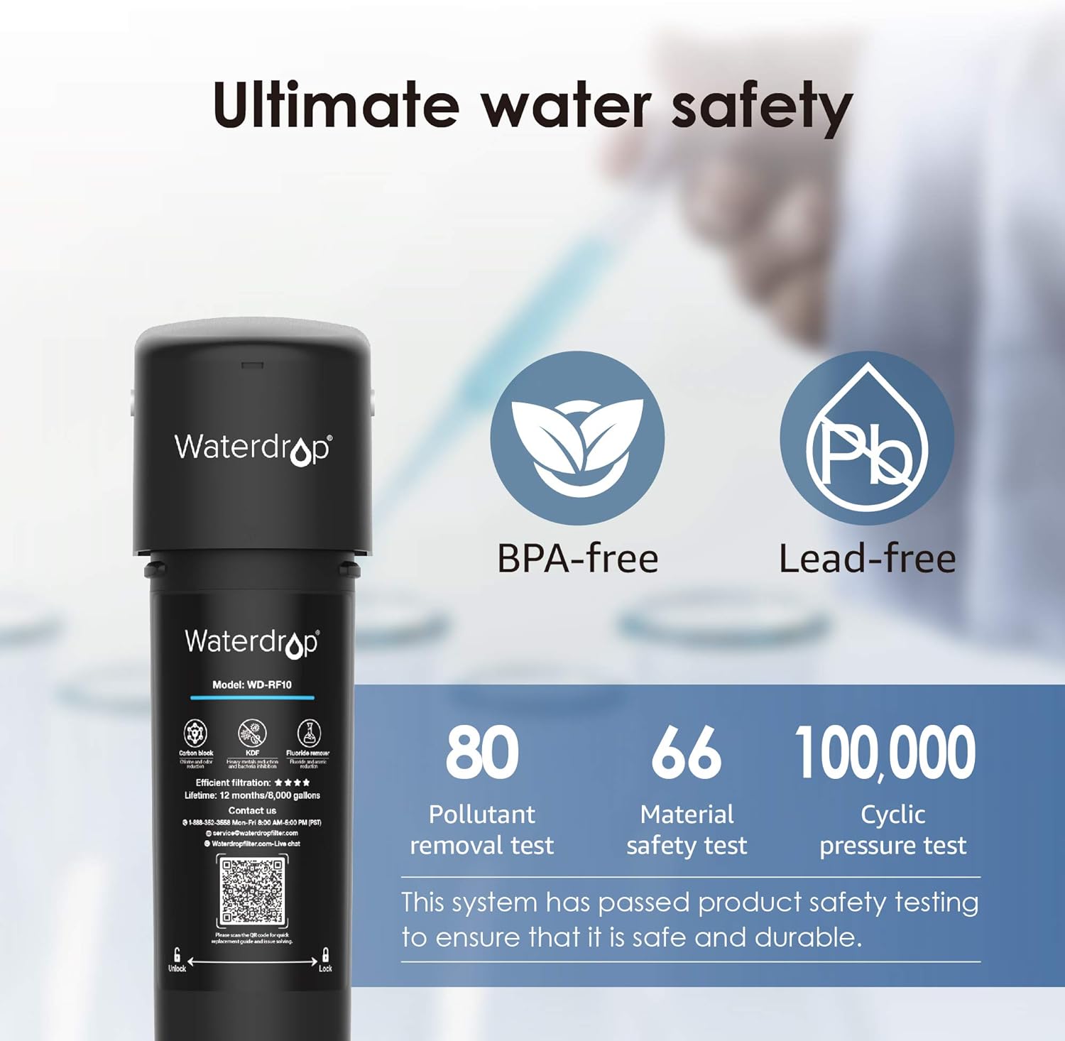 Waterdrop 10UA Under Sink Water Filter System, 8K Gallons Ultra High Capacity Main Faucet Under Counter Water Filtration System, Removes 99% Lead, Fluoride, Chlorine, Bad Taste & Odor, USA Tech, 0.5μm - - .com