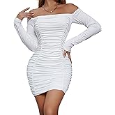 Iyasen Ruched Off Shoulder Dress Party Wear Bandeau Bodycon Long Sleeve Dress Women's Clothing