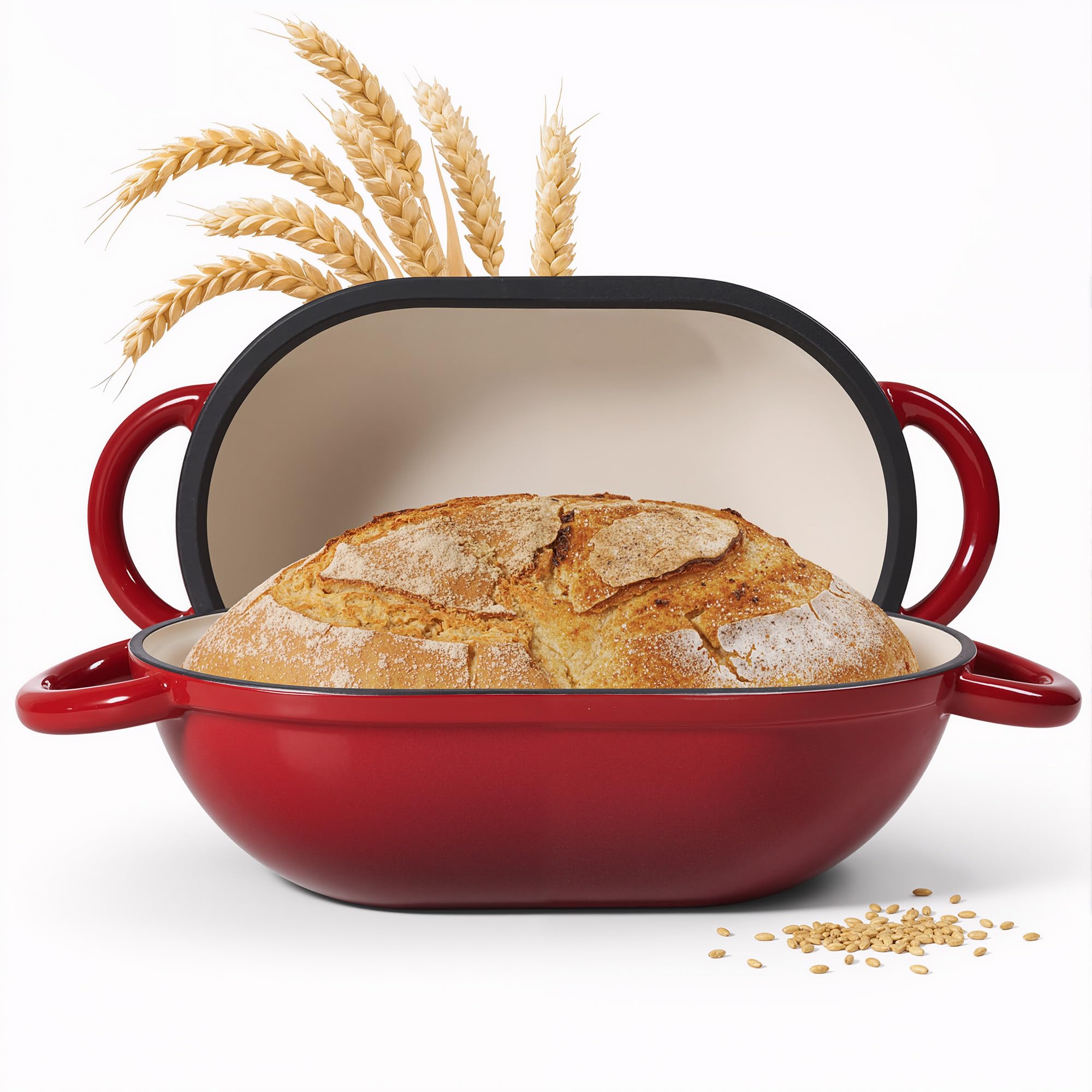Photo 1 of 2 QT Oval Dutch Oven for Bread Baking, Enamelled Cast Iron Bread Oven for Sourdough, Sourdough Loaf Pan with Lid, Heavy-Duty Non Stick Bread Pan for Homemade Bread Baking, Red