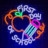 AUGELRE First Day Of School Neon Sign, Dimmables Neon Signs For Wall Decor, Light Up Signs for Reading Room Classroom Library Decoration Bookish Decor Gifts