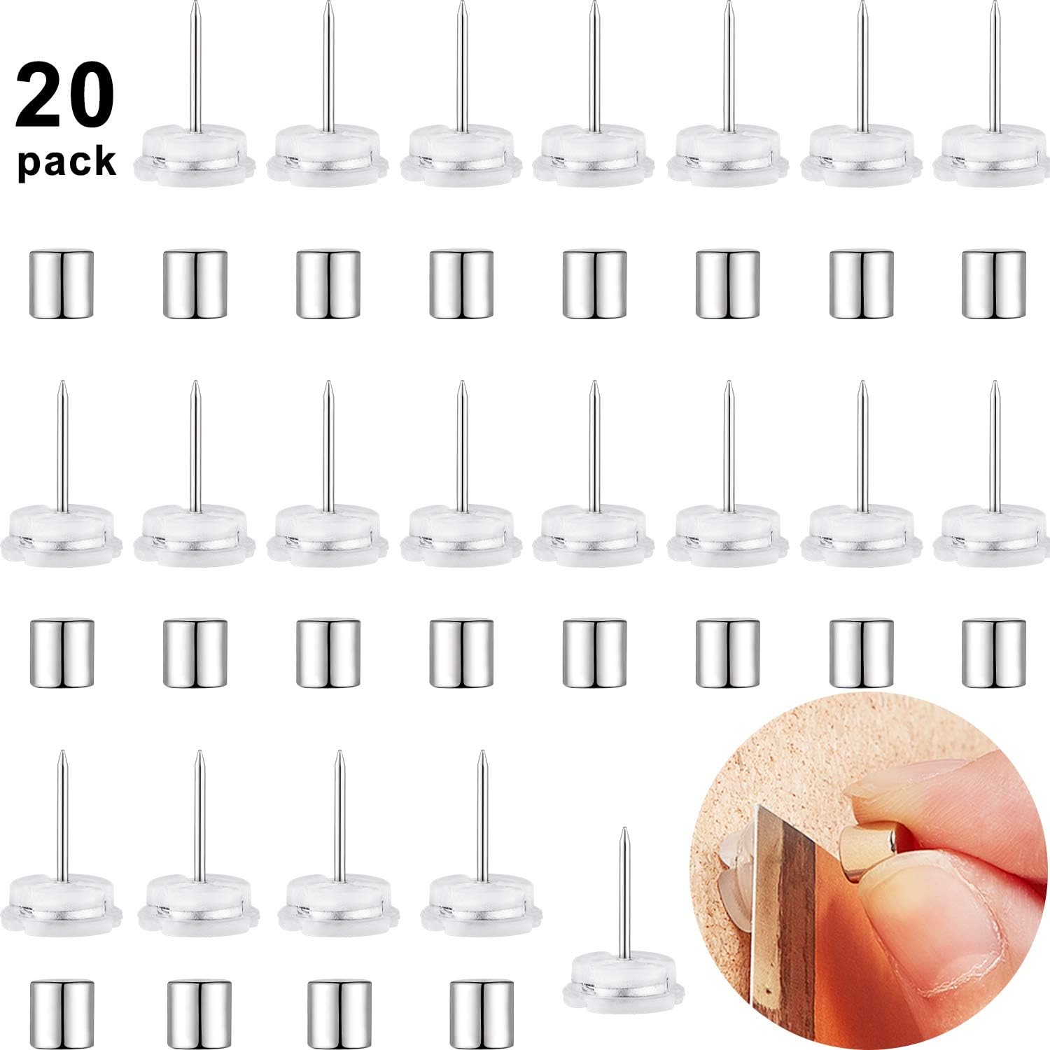 Magnetic Pushpin Magnetacks Magnet Thumbtack Poster and Photo Hangers for Walls Bulletin Boards (20)