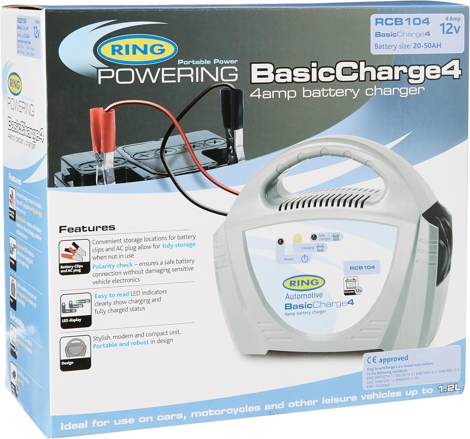 RING 4A Manual Battery Charger - Suitable for Vehicles up to 1.2L