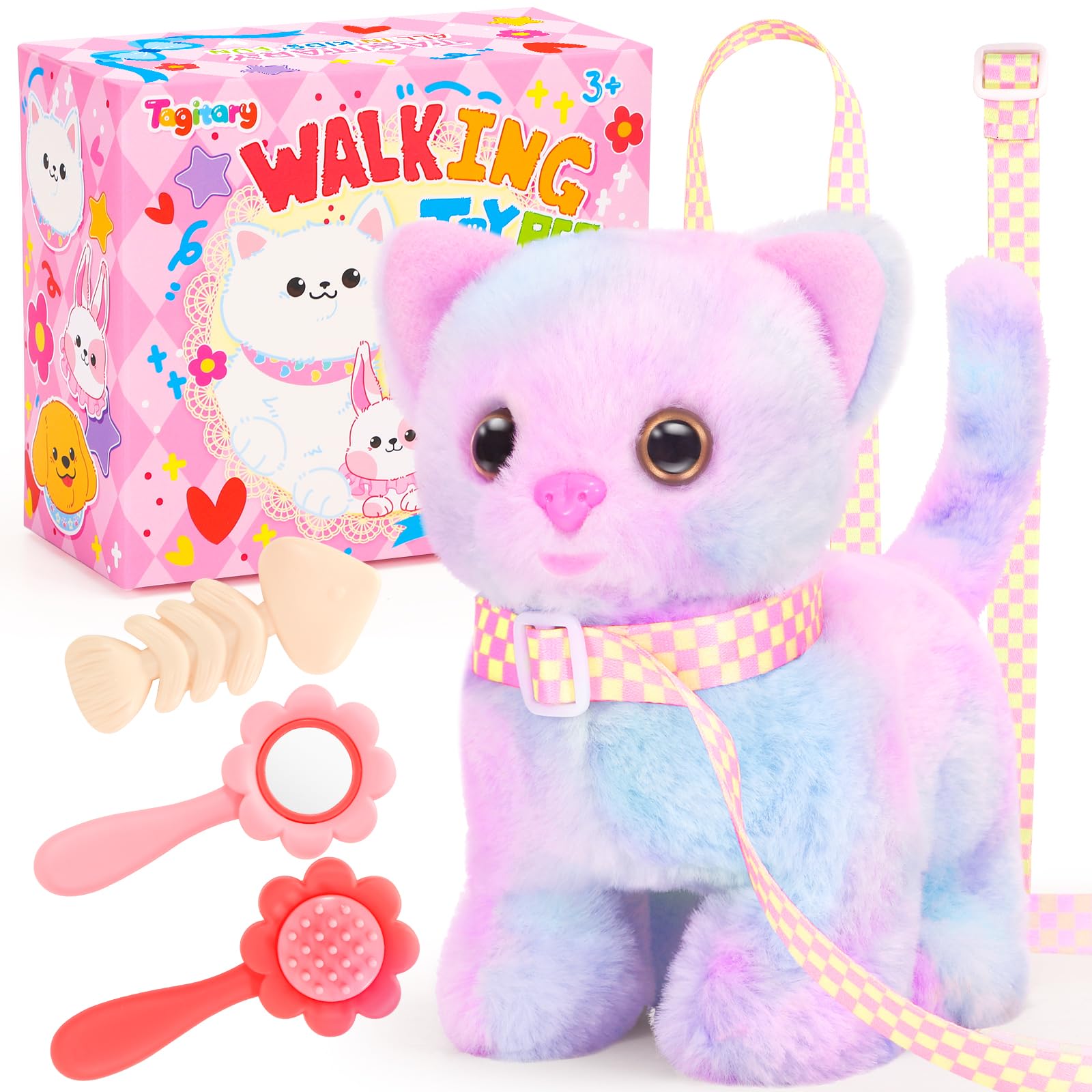 Photo 1 of Tagitary Plush Toys Cat for Kids,Interactive Electronic Cat Toys That Can Move,Meow and Wag Tail,Stuffed Toys for Kids with Leash,Easter Christmas Birthday Gift for Toddlers Kids
