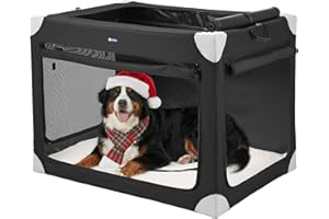 Veehoo Large Dog Crate for Indoor Outdoor, Portable Collapsible Travel Dogs Crate, 42 Inch Soft Foldable Pet Kennel with 4-Door Mesh Windows