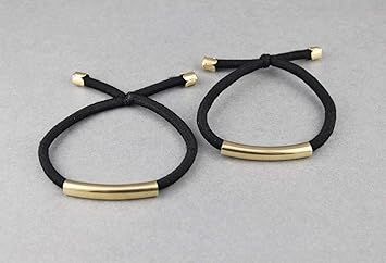 Amazon Com Set Of 2 Black Gold Cuff Bar Ponytail Holders Tie