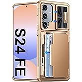 Vizvera for Samsung Galaxy S24 FE Case Wallet RFID, Cards Holder & Camera Cover & Kickstand for Women Men, Full Body Shockproof Silicone Case for S24 FE 6.7" 2024 Only-Champagne Gold