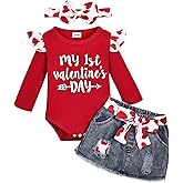 FOCUTEBB My First Valentine Outfit Infant Baby Girl Valentines Outfits Baby Girl Clothes Cute Denim Skirt Set 0-18 Months