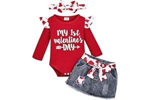 FOCUTEBB My Fisrt Valentine Day Outfit Infant Baby Girl Valentines Day Outfits Baby Girl Clothes Cute Love Heart Skirt Set