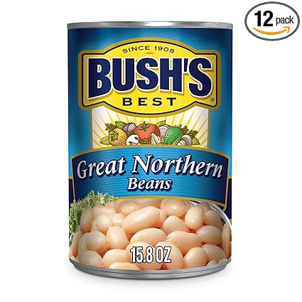 Amazon Com Bush S Best Canned Great Northern Beans Pack Of 12 Source Of Plant Based Protein And Fiber Low Fat Gluten Free 15 8 Oz Grocery Gourmet Food