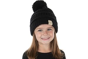 Funky Junque Exclusives Beanie Child Toddler Warm Winter Kids Skull Cap Pom Pom Hat