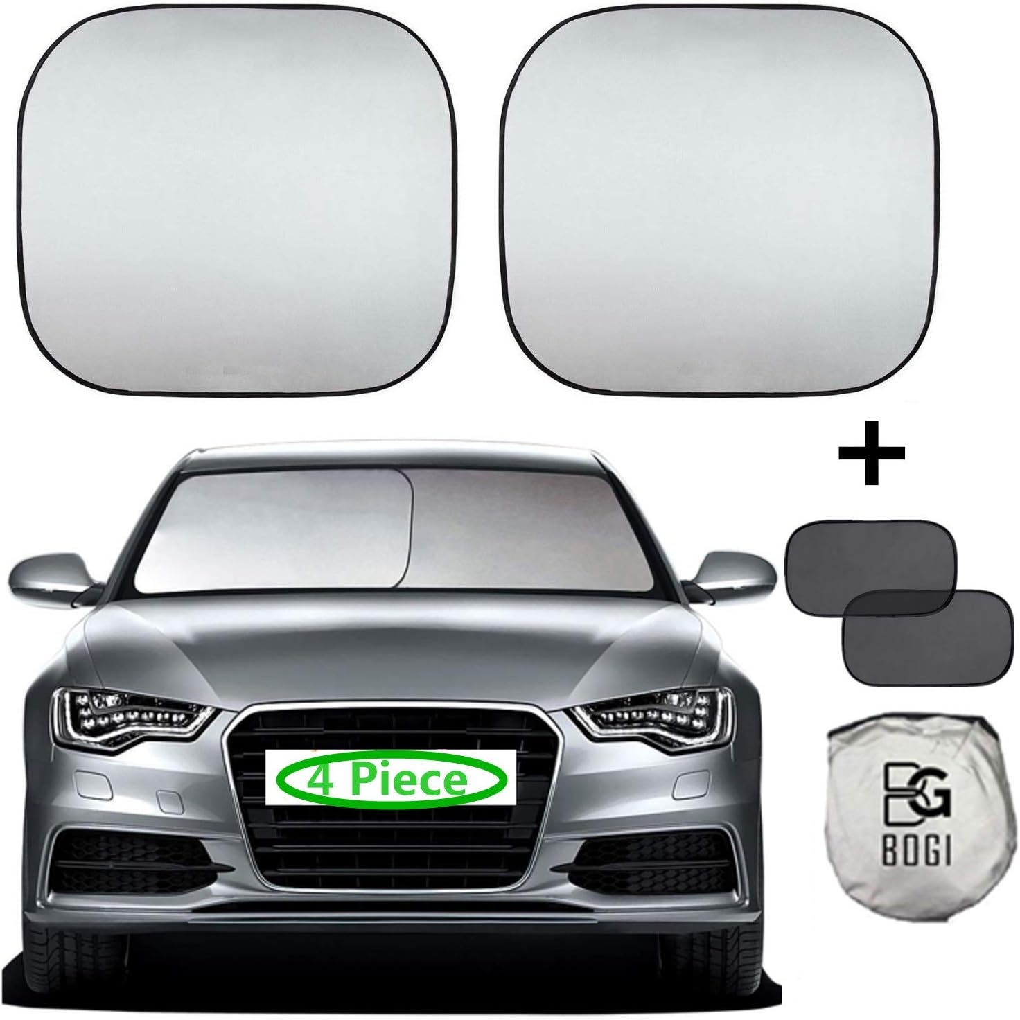 BOGI 2 Piece Car Windshield Sun Shade, 28'' x 31'' Foldable Car Front Window Sunshades for Most