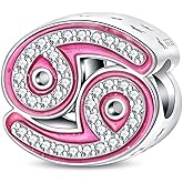 HappyStar 925 Sterling Silver Pink Pendants Zodiac Signs Charms Fit Pandora Bracelets 12 Constellations Bead Charms for Bracelets Necklace with Cubic Zirconia for Women Birthday DIY Jewelry Gifts