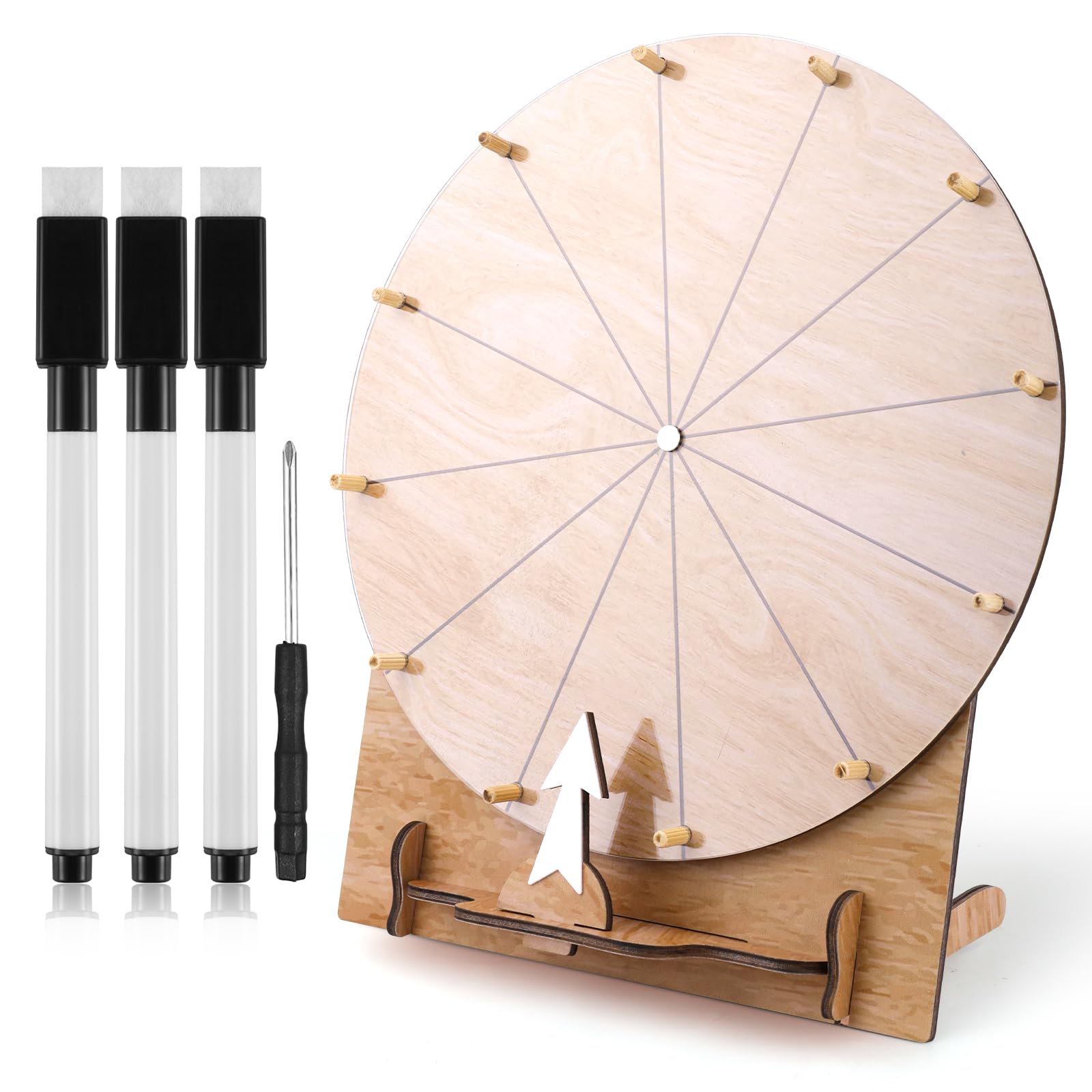 NQEUEPN 11.4in Game Spinning Wheel, Wooden Raffle Spin Wheel Game with Stand Roulette Fortune Erasable Prize Tabletop Spinner for Wedding Engagement Party School Family Games Baby Shower(Style 2)