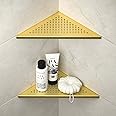 Bernkot Corner Shower Shelves 10", Brushed Gold 304 Stainless Steel Recessed Bathroom Shelf, Grout in Shelf Rack for Tiled Wall, 2 Pack, No Drilling Needed