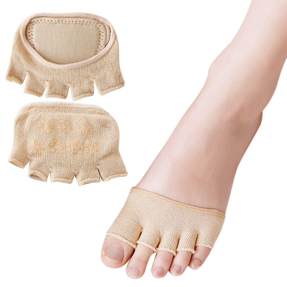 OZZEG 2 Pairs Toe Topper Socks No Show for Women Forefoot Pad Toe Liner