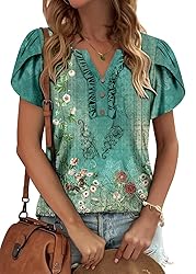 KISSMODA Women's Tunic Tops Casual V Neck Short
