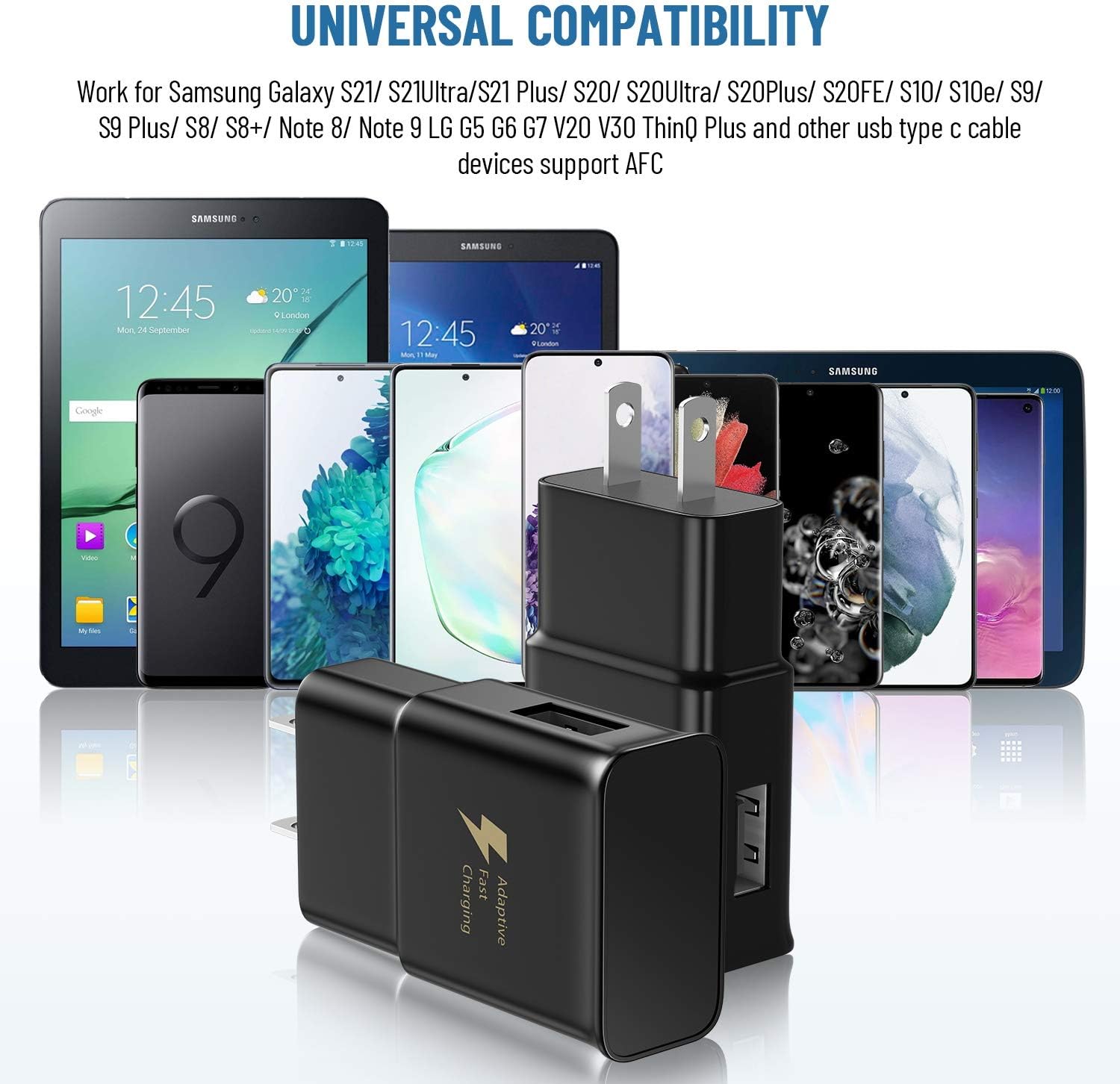 Adaptive Fast Charger with USB Type C Cable Compatible Samsung Galaxy S21/S21 Ultra/S20/S20 Ultra/S10/S10e/S10 Plus/S9/S9 Plus/S8/S8 Plus/Note 8/Note 9/Note 10/Note 20/S20 Plus (2 Pack)