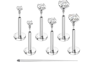 GEMQUEEN G23 Titanium Flat Back Earrings Hypoallergenic - 14K Gold Filled Internal Thread Stud Earring 16G 18G Cartilage Helix Tragus Conch Piercing Jewelry Nose Lip Labret Studs for Women Men 3 Pairs