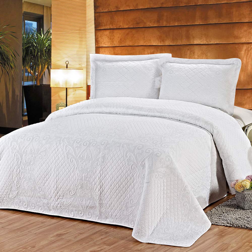 Buy Quilting Tree 100 Cotton White Embroidery Quilted Bedspread