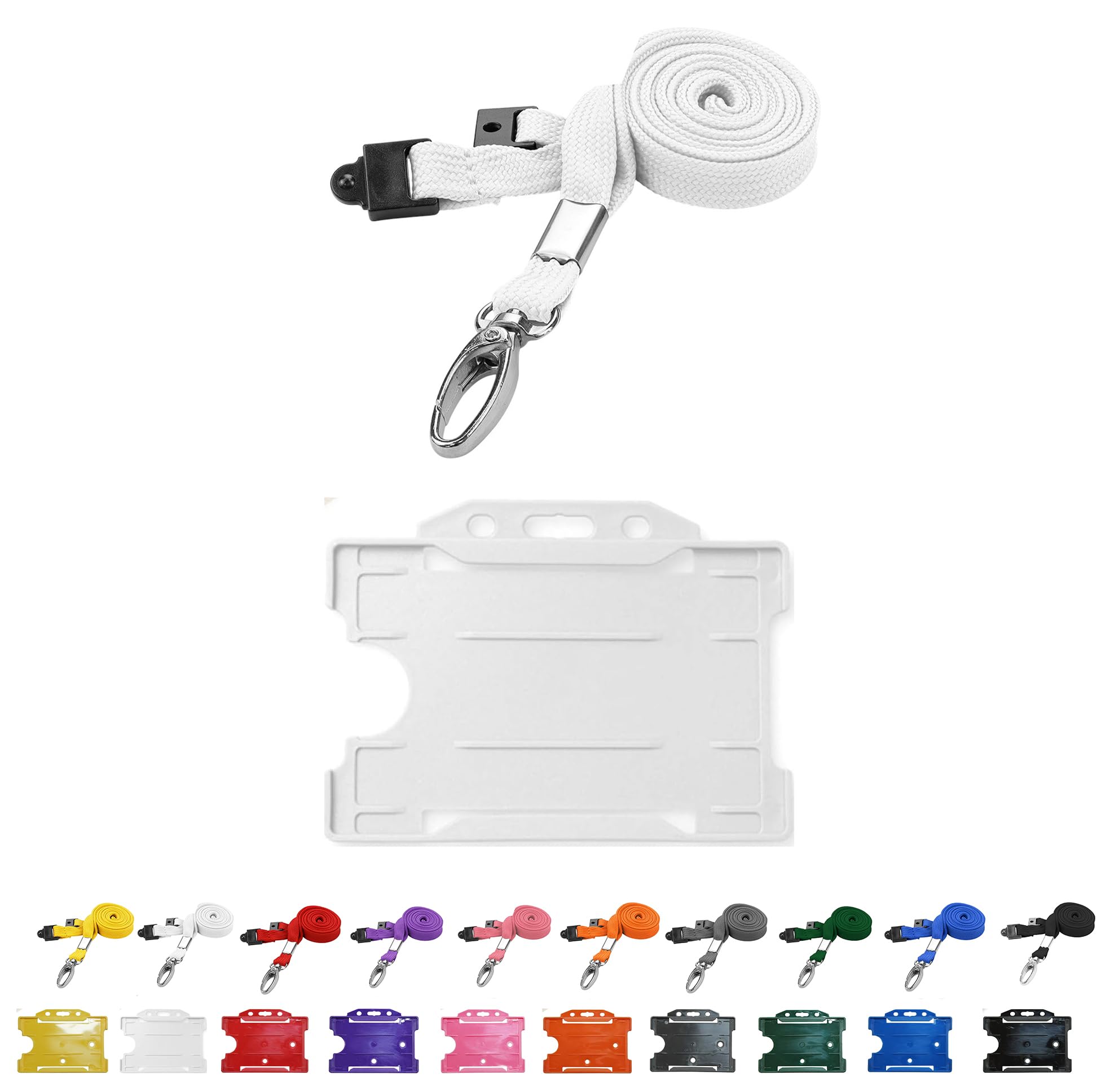 PCL Media ltd 10 White Lanyard with Card Holders and 10 Neck Strap Safety Breakaway Lanyard (White Metal Clip)