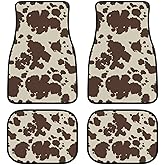 Cow Car Floor Mats Set of 4,Brown Cow Animal Print Vehicle Front Rear Carpets Mat Stylish Car Floor Carpets Rugs Non-Slip Auto Foot Mats Cushioned Car Accessories Universal Fit for Car SUV Truck Van