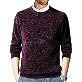 MAVQX Men's Chenille Crewneck Sweater Long Sleeve Regular Fit Knitted Winter Fleece Pullover Warm Fleece Lined Sweatshirts