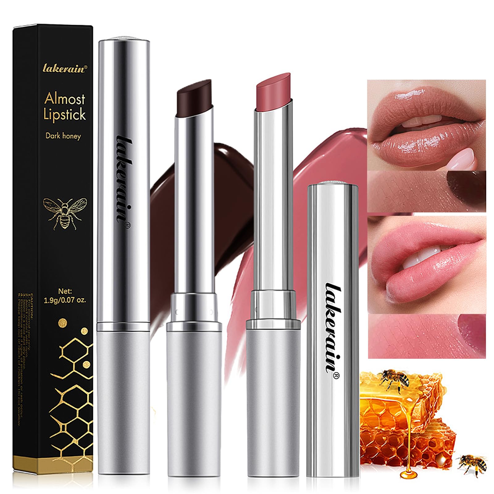 Photo 1 of 2Pcs Honey Lipstick Tinted Lip Balm, Black and Pink Lipstick, Hydrating Natural Glossy Lip Balm, Sheer Lightweight Color, Moisturizing Lip Makeup Lip Care Balm for Repairing Dry Lips