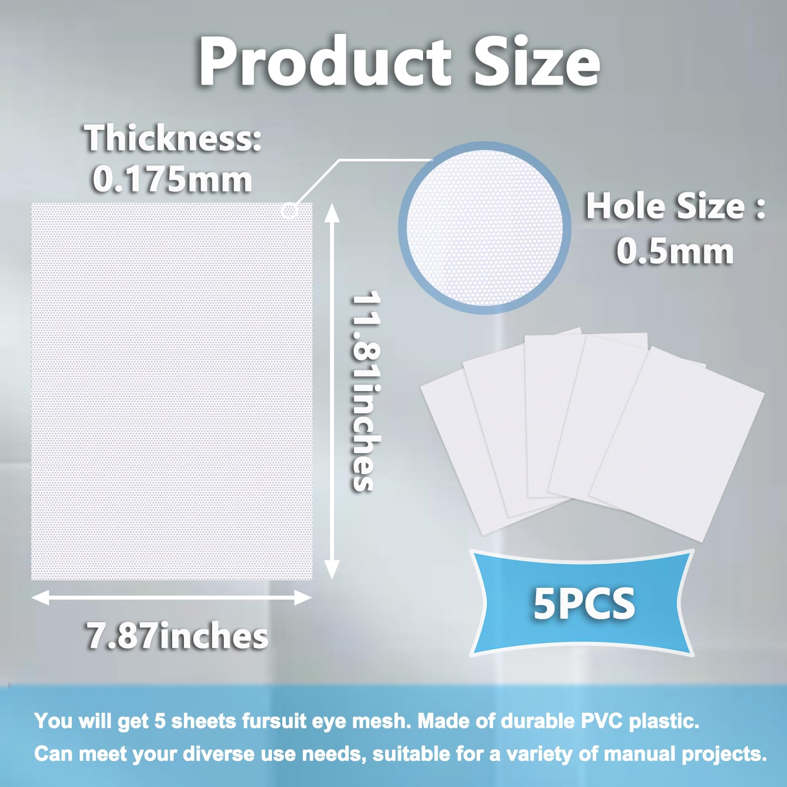 Fursuit Eye Mesh, Printable PVC Plastic Eye Mesh Sheet for Mask 11.81 x 7.87 inches Waterproof Mesh Sheets for Fursuits, Furry Costume Roleplay, Props, Craft Making - 5 Sheets White