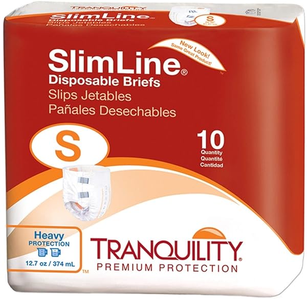 TRANQUILITY SLIMLINE ORIGINAL ADULT DISPOSABLE BRIEF, ADULT SMALL, INCONTINENCE CARE WITH A SLIMMER FIT, PEACH MAT CORE & KUFGUARD TECHNOLOGY FOR MAX COMFORT, LATEX-FREE, 12.7OZ CAPACITY, 100CT CASE