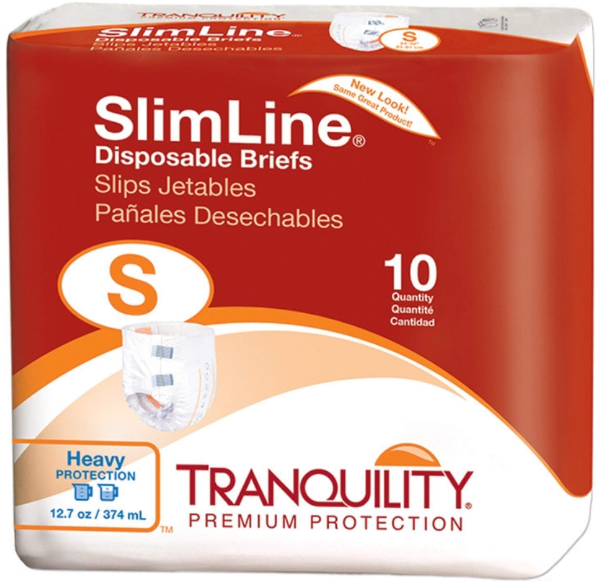 Photo 1 of Tranquility Slimline Original Adult Disposable Brief, Adult Small, Incontinence Care with a Slimmer Fit, Peach Mat Core & Kufguard Technology for Max Comfort, Latex-Free, 12.7oz Capacity, 10ct Bag
