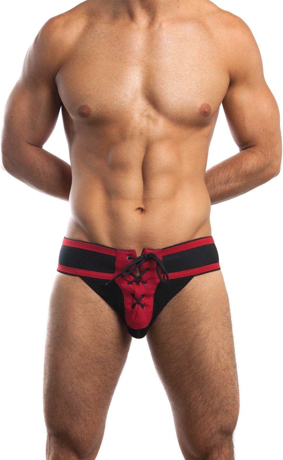 J.A. Footballer Lace up Jockstrap 3" Waistband Black/Red XL