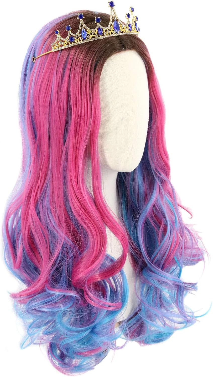 Topcosplay Audrey Wig for Kids Girls Long Wavy Pink Mixed Blue Wig Curly Costume Halloween Fancy Dress Wigs - Image 4